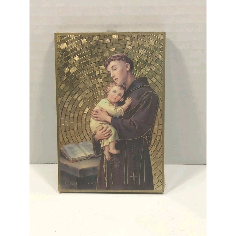 St. Anthony Prayer Gold Foil Mosaic Plaque, Made in Italy, 6" x 4"